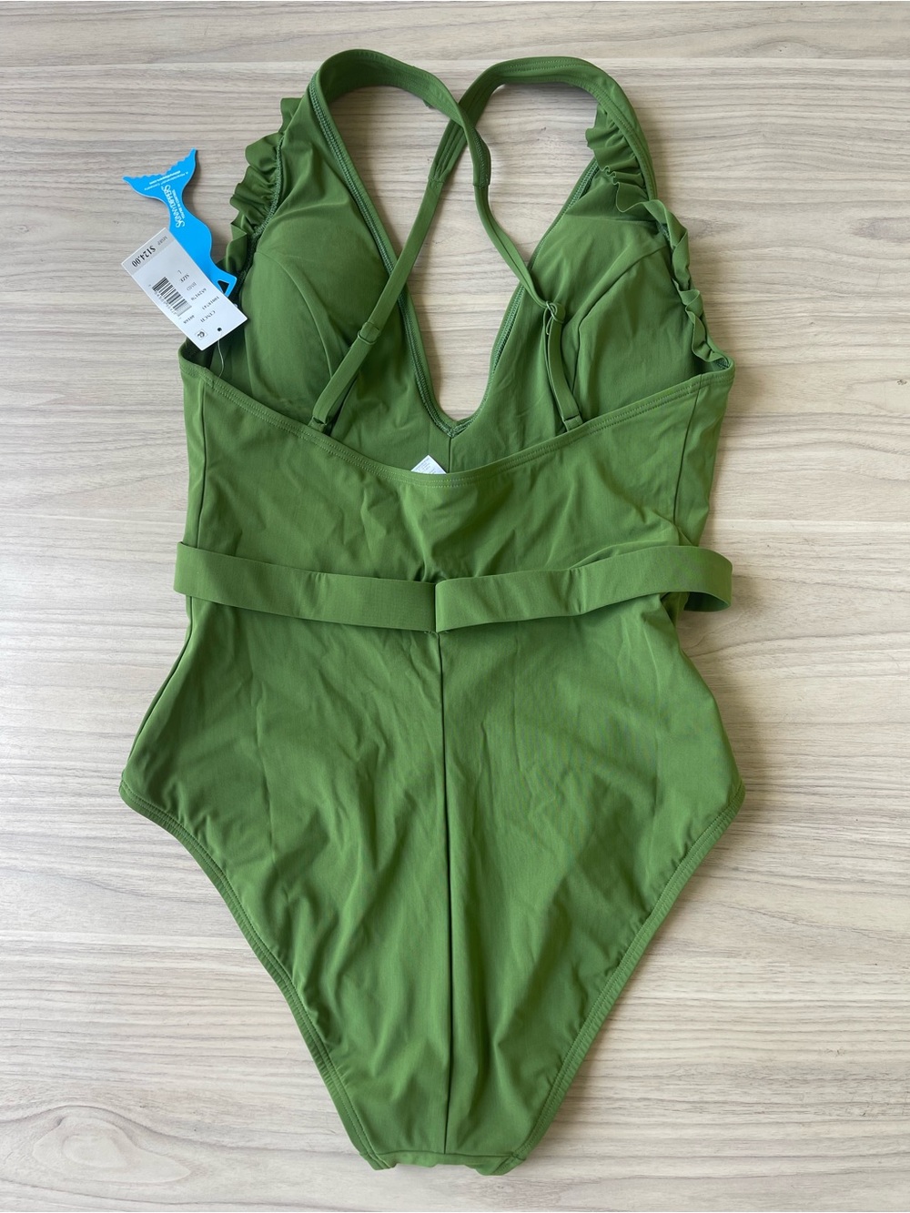 Olive Green Belted One-Piece Swimsuit - Women Intimates & Sleepwear Shapewear - Picture 4 of 11